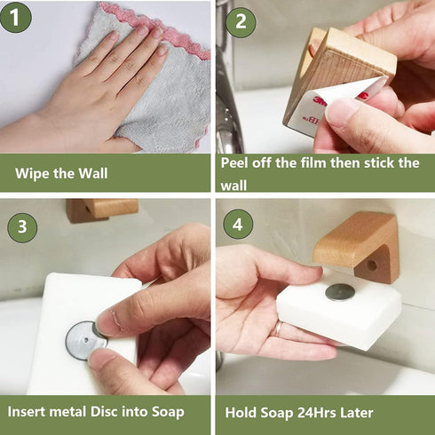 (2sets) Wood Magnetic Bar Soap Holder for Shower Wall,Magnet Air Dry Soap Saver Self Draining, Eco-Friendly Wooden Soap Dish for Soaps & Beard Sha...
